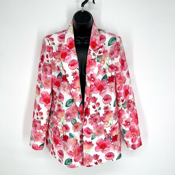 Staccato Callie Open Front Floral Blazer SZ S Pink Peach Green White Lined - Picture 1 of 11